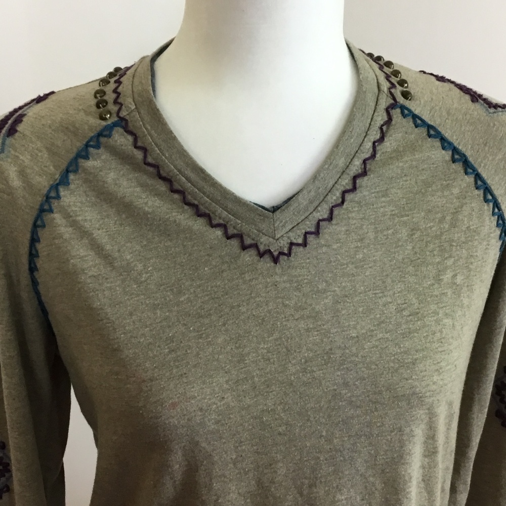 Double D Ranch Olive Long Sleeve Tee with Embroidered Accents - Picture 3 of 8